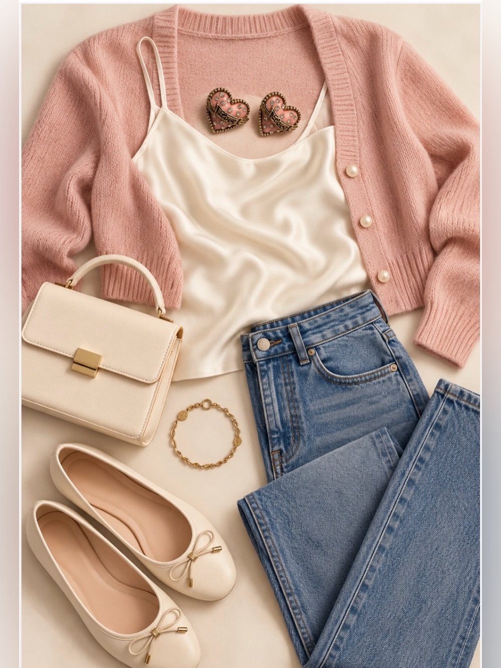 Elegant Pink Heart Earrings with Gold Detailing
